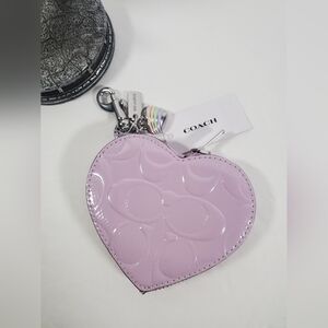 Coach Heart Bag Charm With Patent Signature Leather In SV/Purple  NWT